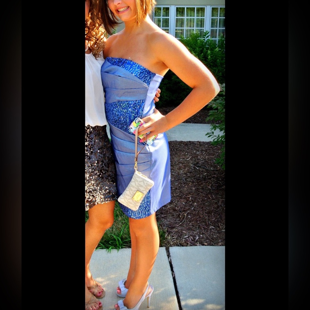 TEEZE ME Iridescent Taffeta & Sequins Strapless Dress - Picture 10 of 11